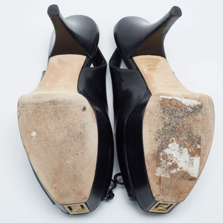 Pre Owned Fendi Black Leather Bow Fendista Slingback Pumps Size 37