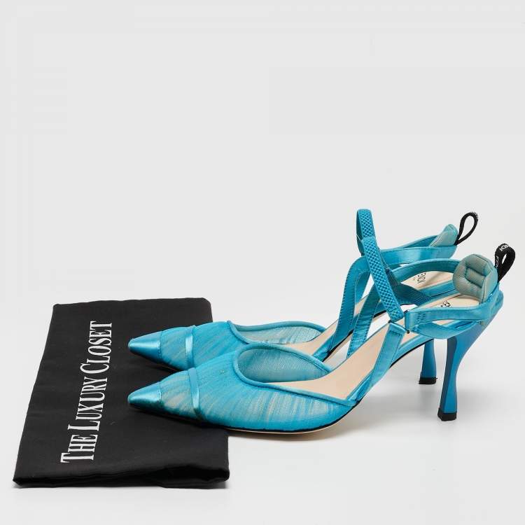 Pre Owned Fendi Blue Satin and Tulle Fabric Colibri Slingback Pumps Size 38