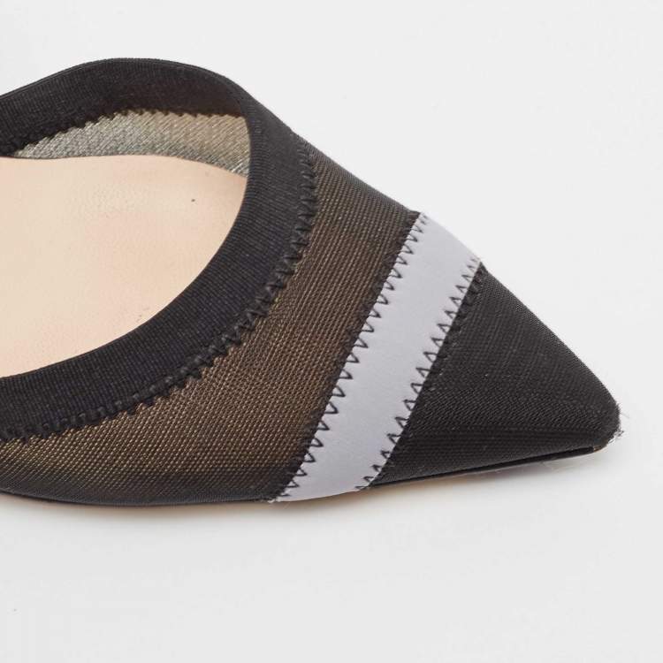 مملوكة مسبقًا Fendi Black/White Mesh and Canvas Colibri Slingback Pumps Size 36.5