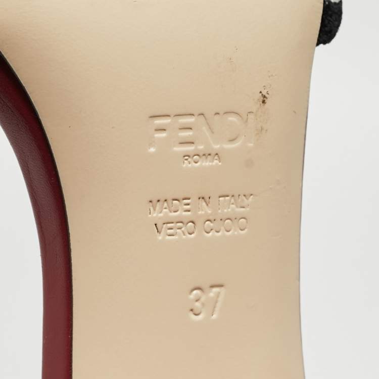 Pre Owned Fendi Multicolor Velvet FF Logo Slip On Slides Size 37