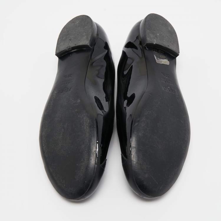 مملوكة مسبقًا Fendi Black Patent Leather Cap Toe Ballet Flats Size 37.5