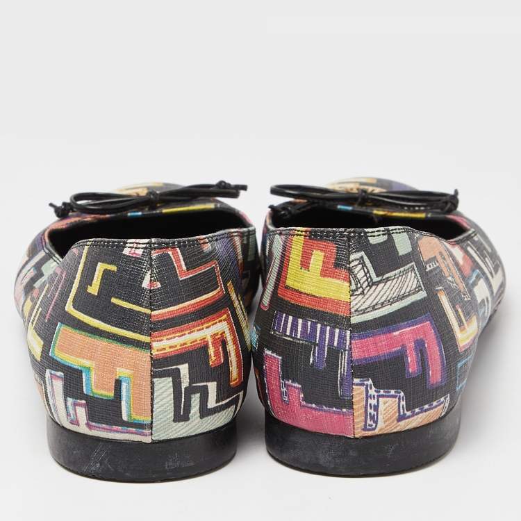 مملوكة مسبقًا Fendi Multicolor Zucca Spalmati Coated Canvas Bow Ballet Flats Size 38.5