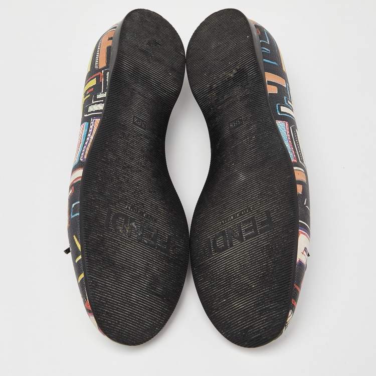 مملوكة مسبقًا Fendi Multicolor Zucca Spalmati Coated Canvas Bow Ballet Flats Size 38.5
