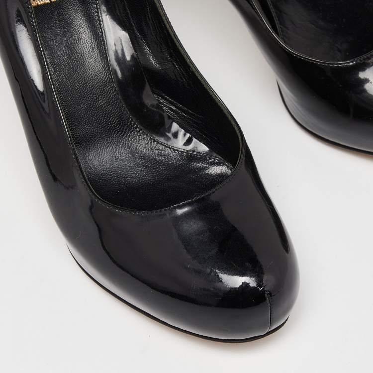 Pre Owned Fendi Black Patent Leather Zucca Heel Platform Pumps Size 37.5