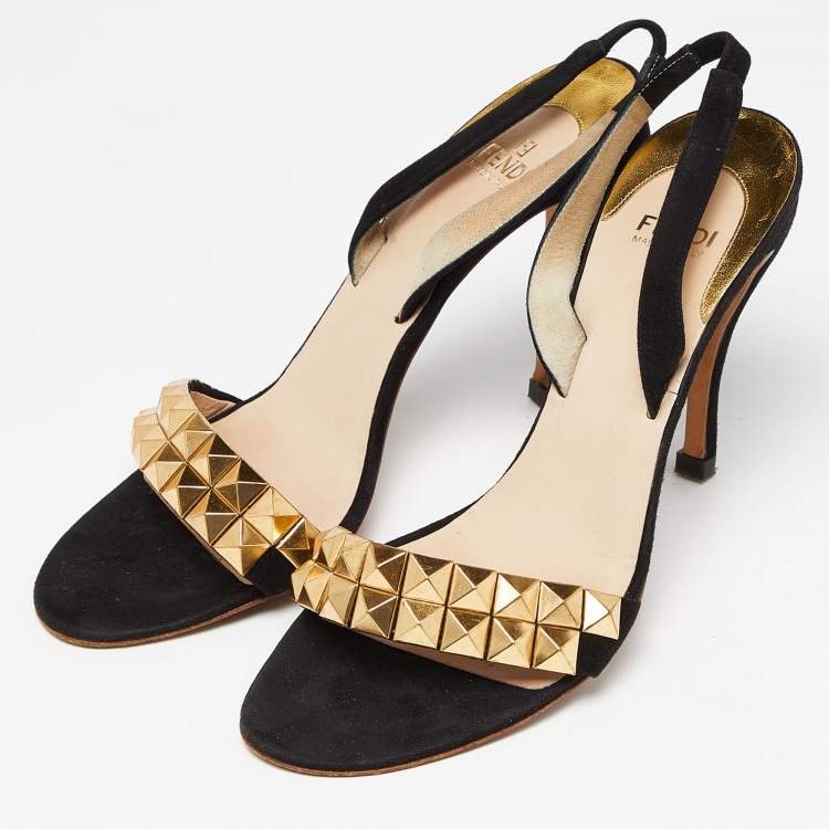 Pre Owned Fendi Black Suede Studded Slingback Sandals Size 39