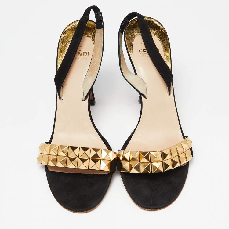 Pre Owned Fendi Black Suede Studded Slingback Sandals Size 39