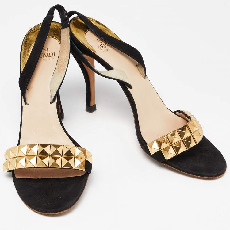 Pre Owned Fendi Black Suede Studded Slingback Sandals Size 39