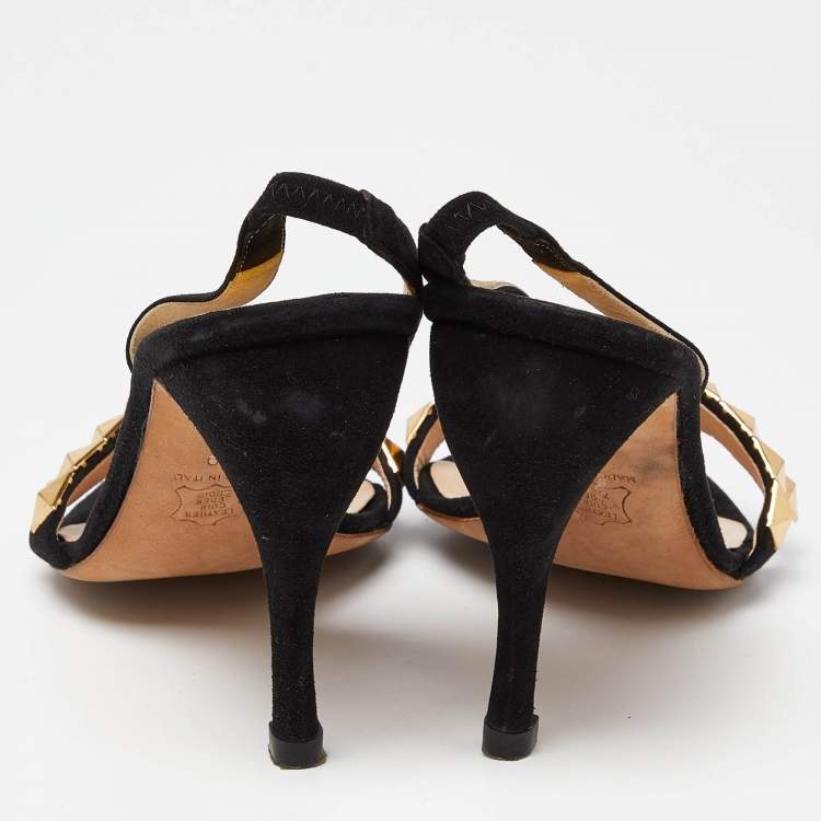Pre Owned Fendi Black Suede Studded Slingback Sandals Size 39
