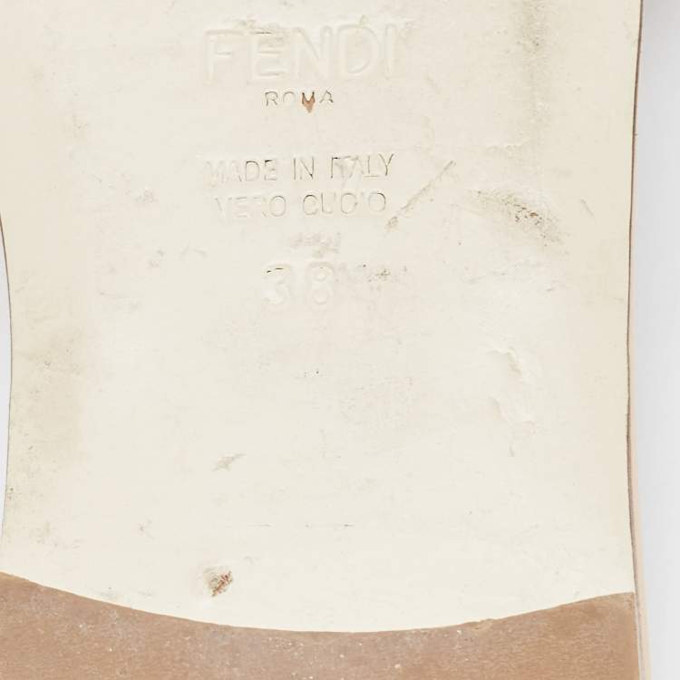Pre Owned Fendi Beige Patent Leather Flower Embellished Flat Slides Size 38