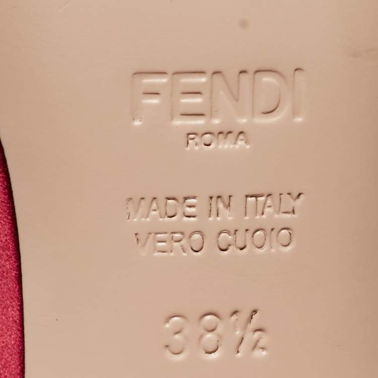 Pre Owned Fendi Burgundy Satin Logo Embroidered Block Heel Slide Mules Size 38.5