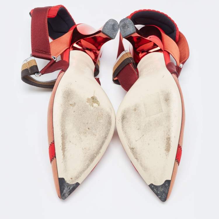 Pre Owned Fendi Multicolor Mesh and Fabric Colibri Slingback Pumps Size 40