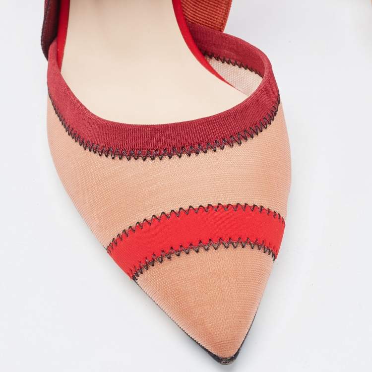 Pre Owned Fendi Multicolor Mesh and Fabric Colibri Slingback Pumps Size 40