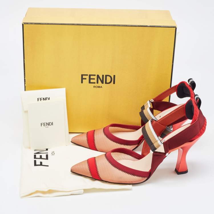 Pre Owned Fendi Multicolor Mesh and Fabric Colibri Slingback Pumps Size 40