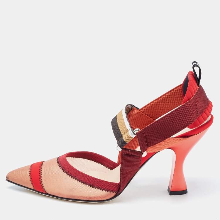 Pre Owned Fendi Multicolor Mesh and Fabric Colibri Slingback Pumps Size 40