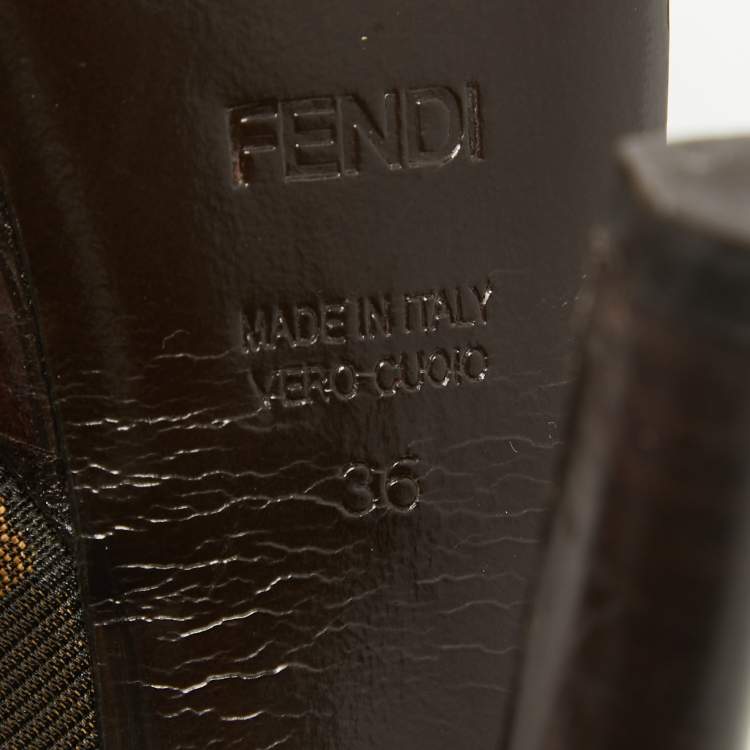 Pre Owned Fendi Brown Zucca Canvas Fendista Peep Toe Slingback Pumps Size 36