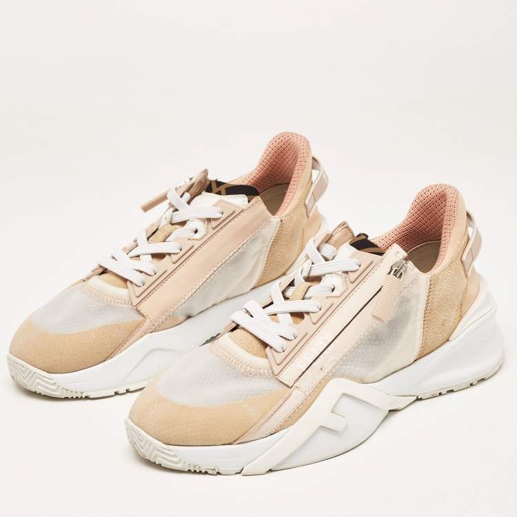 Pre Owned Fendi Tricolor Suede and Mesh Flow Low Top Sneakers Size 38 