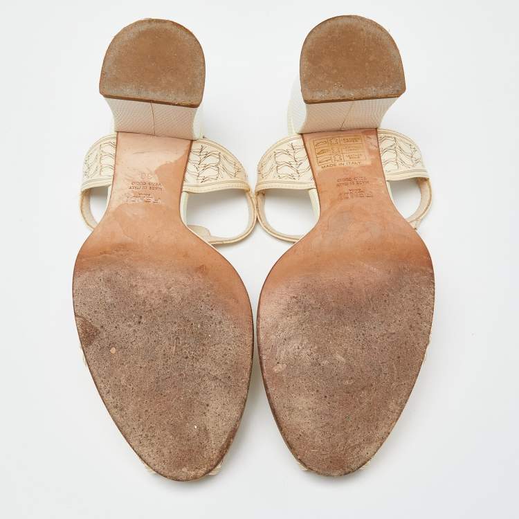 Pre Owned Fendi Beige Leather and Patent Leather Open Toe Block Heel Ankle Strap Sandals Size 38