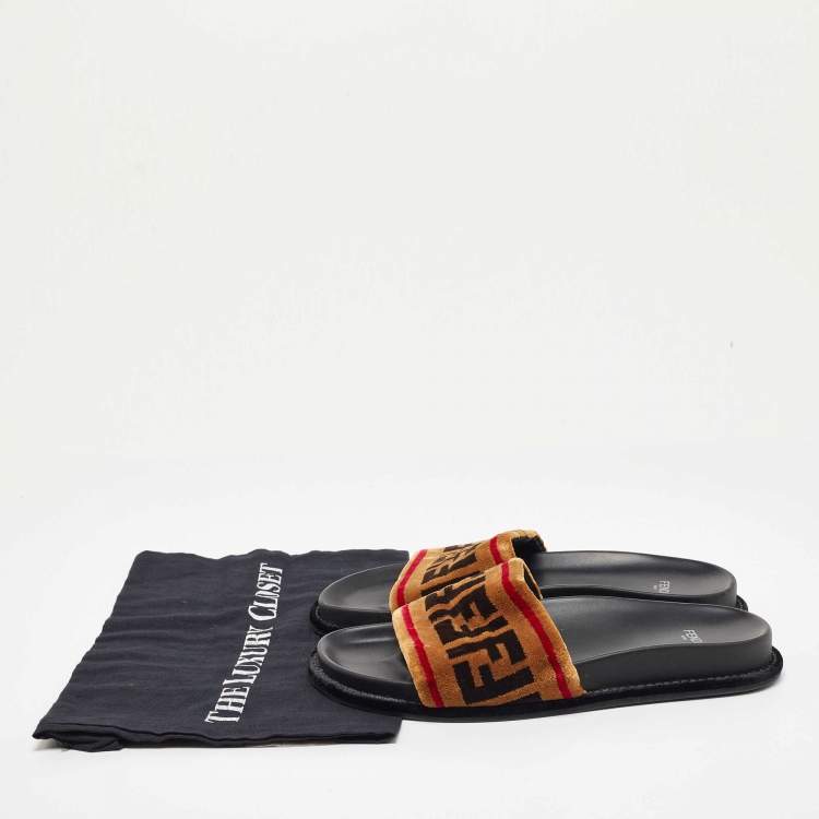 Pre Owned Fendi Tricolor Zucca Velvet Flat Slides Size 39