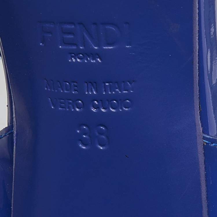 Pre Owned Fendi Blue Patent Leather Chameleon Block Heel Sandals Size 38
