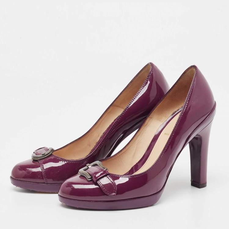 Pre Owned Fendi Burgundy Patent Leather Buckle Detail  Round Toe Pumps Size 36.5