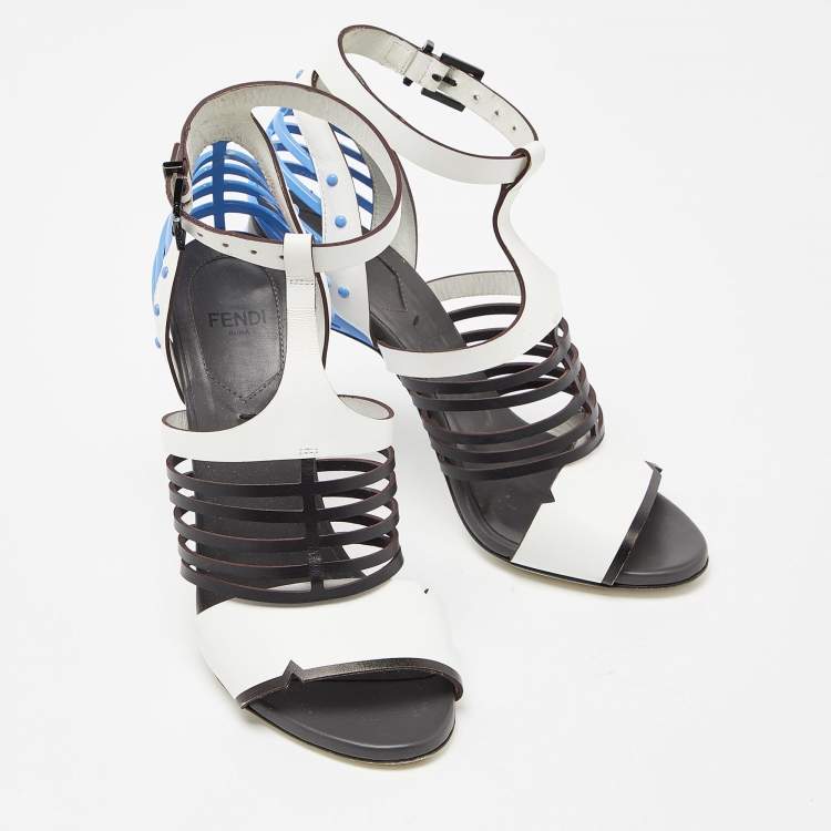 Pre Owned Fendi Tricolor Leather Strappy Sandals Size 36