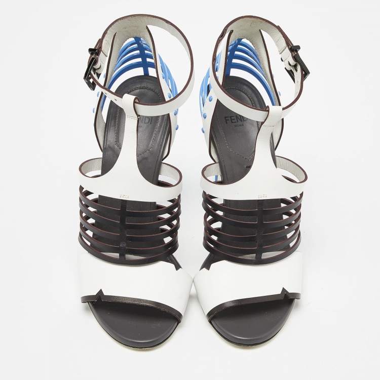 Pre Owned Fendi Tricolor Leather Strappy Sandals Size 36