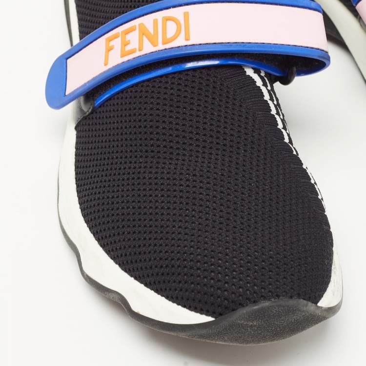 Pre Owned Fendi Black Knit Fabric Rockoko Mismatch Sneakers Size 41