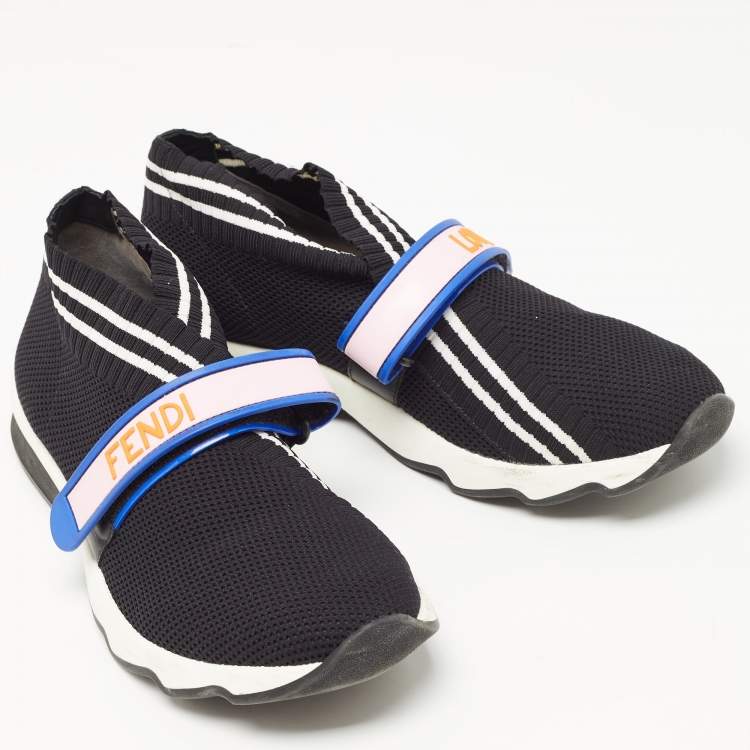 Pre Owned Fendi Black Knit Fabric Rockoko Mismatch Sneakers Size 41