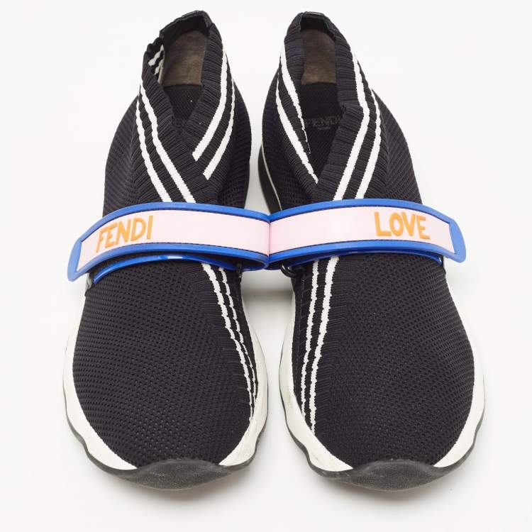 Pre Owned Fendi Black Knit Fabric Rockoko Mismatch Sneakers Size 41