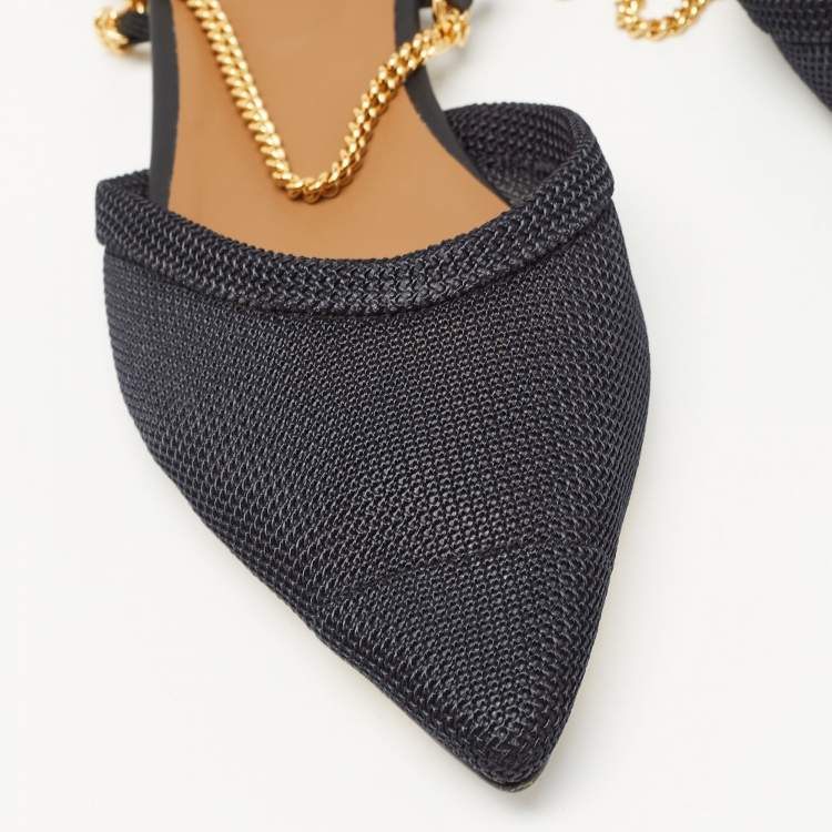 Pre Owned Fendi Black Mesh Slingback Flat Sandals Size 40