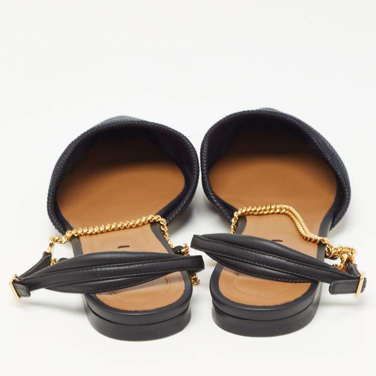 Pre Owned Fendi Black Mesh Slingback Flat Sandals Size 40