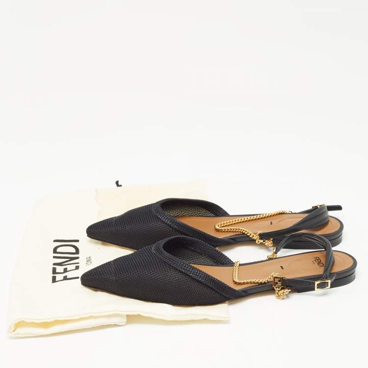Pre Owned Fendi Black Mesh Slingback Flat Sandals Size 40