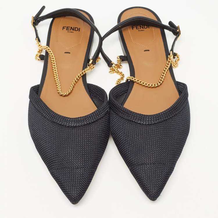Pre Owned Fendi Black Mesh Slingback Flat Sandals Size 40