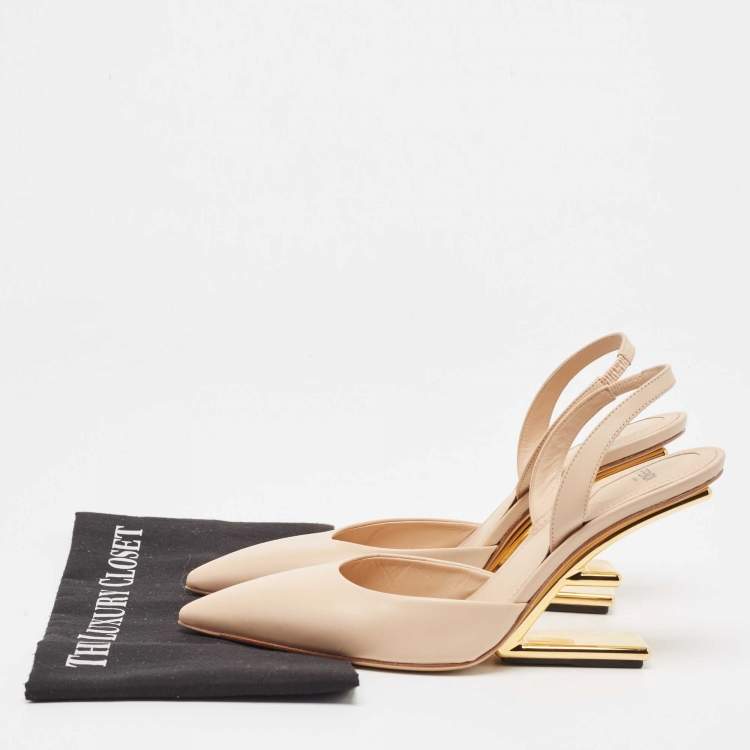 Pre Owned Fendi Beige Leather Slingback Pumps Size 39 
