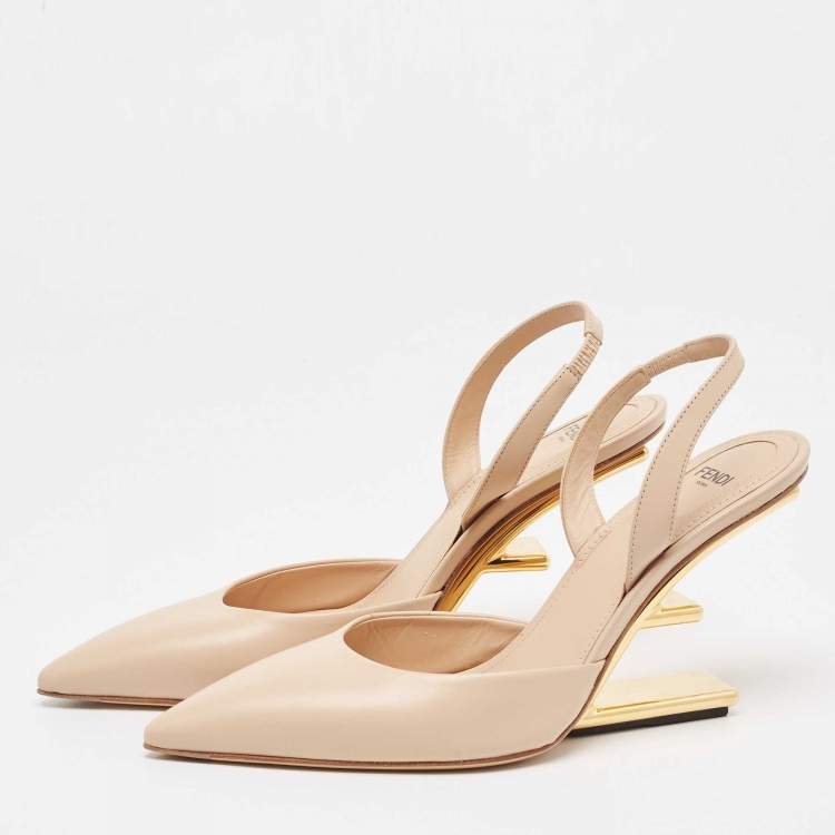 Pre Owned Fendi Beige Leather Slingback Pumps Size 39 