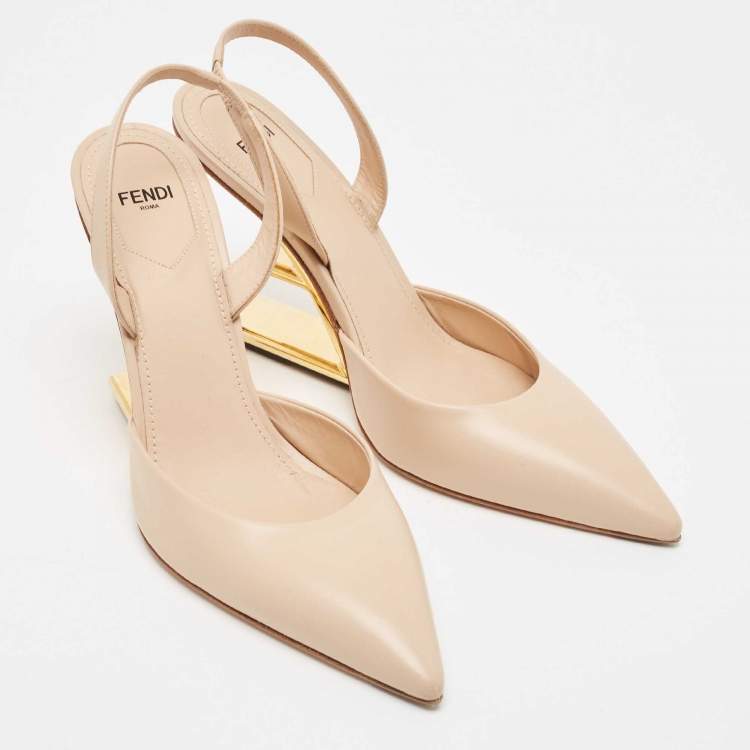 Pre Owned Fendi Beige Leather Slingback Pumps Size 39 