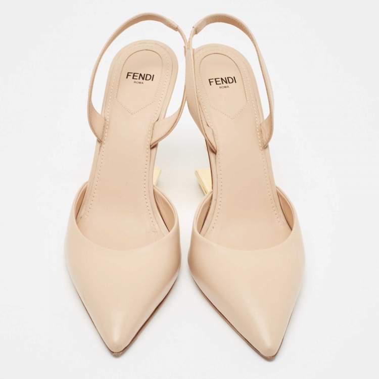 Pre Owned Fendi Beige Leather Slingback Pumps Size 39 