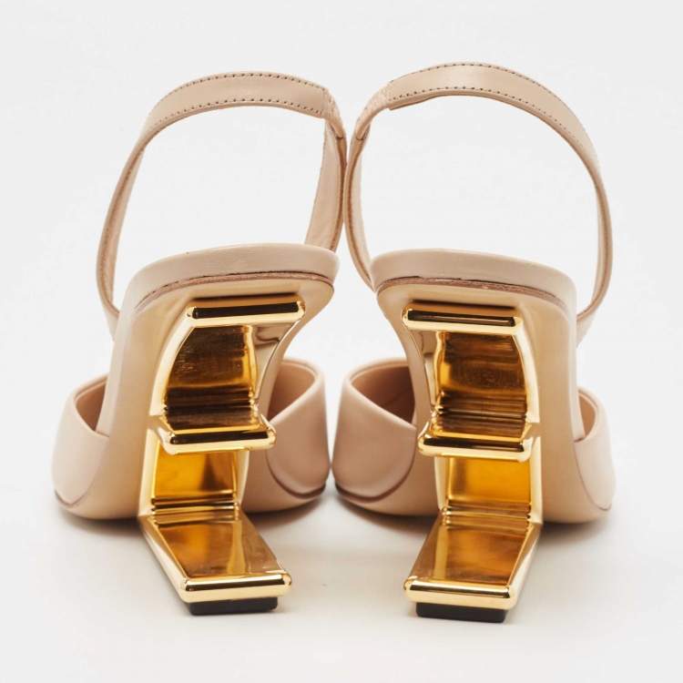 Pre Owned Fendi Beige Leather Slingback Pumps Size 39 