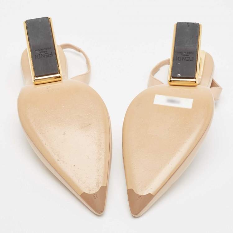 Pre Owned Fendi Beige Leather Slingback Pumps Size 39 