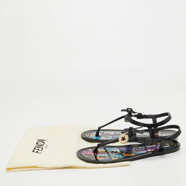 Pre Owned Fendi Black Jelly Sunny Thong Flat Sandals Size 40