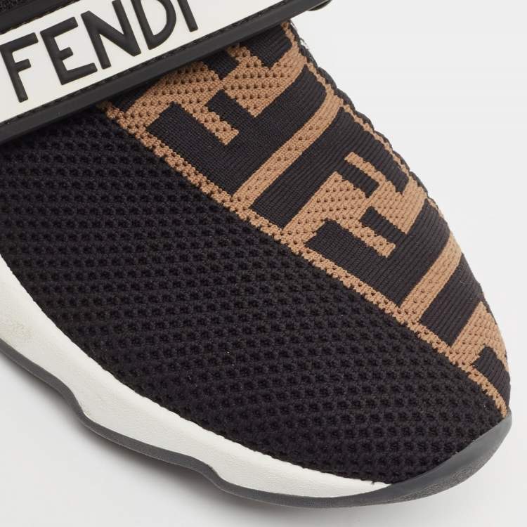 Pre Owned Fendi Black/Brown Zucca Print Knit Fabric and Mesh Rockoko Sneakers Size 37