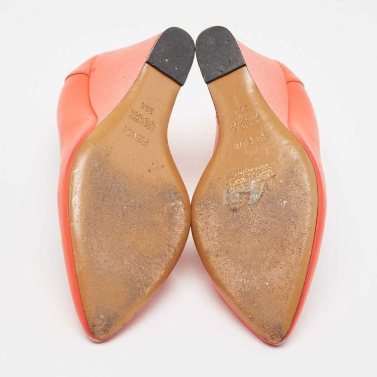 Pre Owned Fendi Orange Leather Wedge Pumps Size 38.5