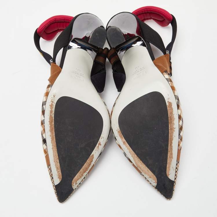 Pre Owned Fendi Tricolor Printed Canvas and Leather Colibri Slingback Pumps Size 40
