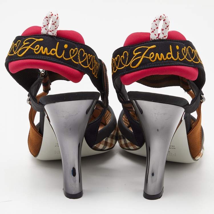 Pre Owned Fendi Tricolor Printed Canvas and Leather Colibri Slingback Pumps Size 40