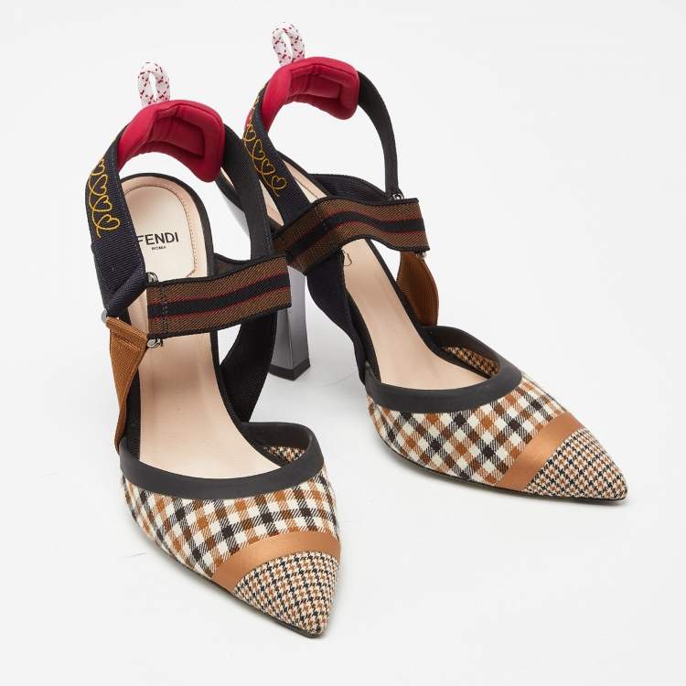 Pre Owned Fendi Tricolor Printed Canvas and Leather Colibri Slingback Pumps Size 40