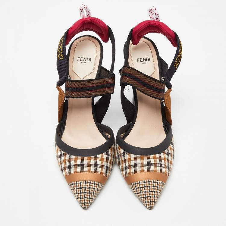 Pre Owned Fendi Tricolor Printed Canvas and Leather Colibri Slingback Pumps Size 40