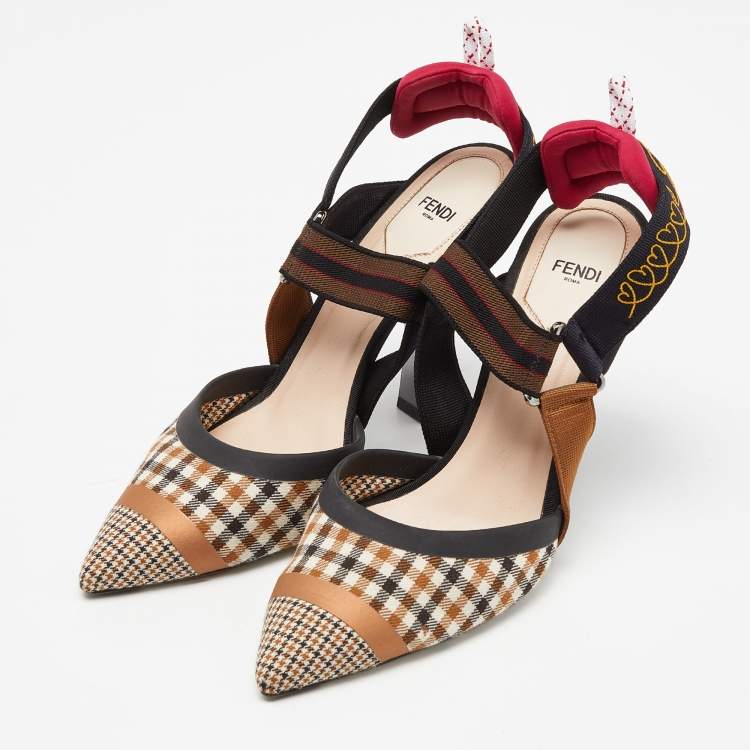 Pre Owned Fendi Tricolor Printed Canvas and Leather Colibri Slingback Pumps Size 40