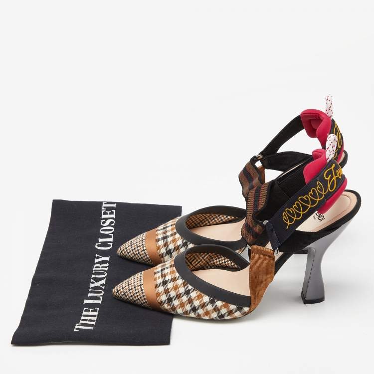 Pre Owned Fendi Tricolor Printed Canvas and Leather Colibri Slingback Pumps Size 40