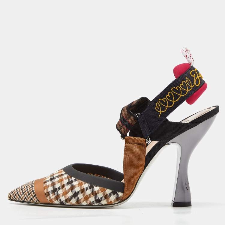 Pre Owned Fendi Tricolor Printed Canvas and Leather Colibri Slingback Pumps Size 40