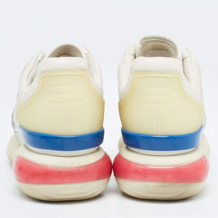 مملوكة مسبقًا Fendi Cream Leather and Rubber Fendi-Fila Mania Logo Low Top Sneakers Size 36